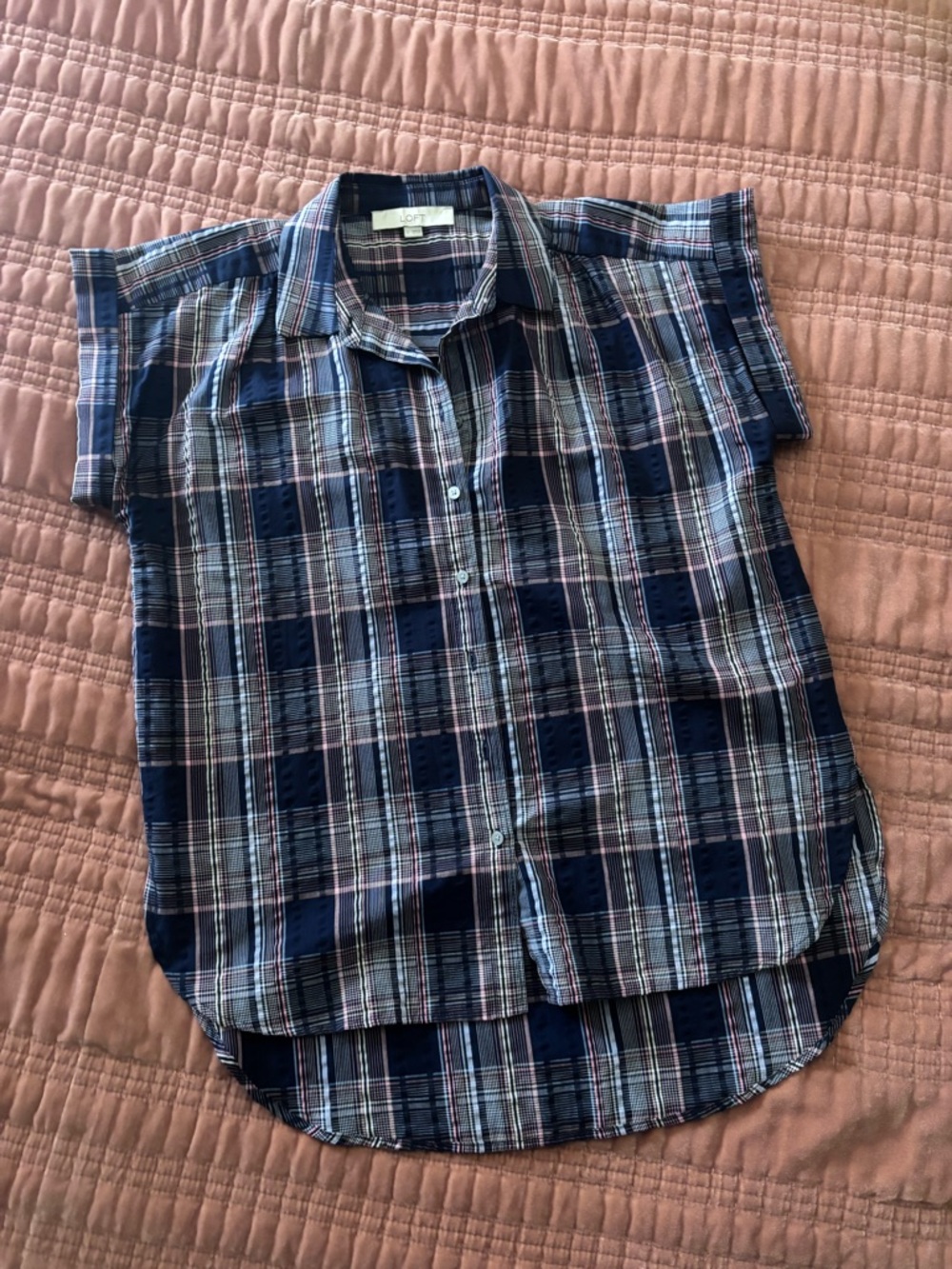 Plaid Button-Front Women’s Shirt - Navy Blue
